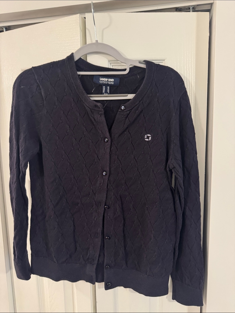 Chase Apparel Lands' End Dark Navy Diamond Knit Button-Front Cardigan